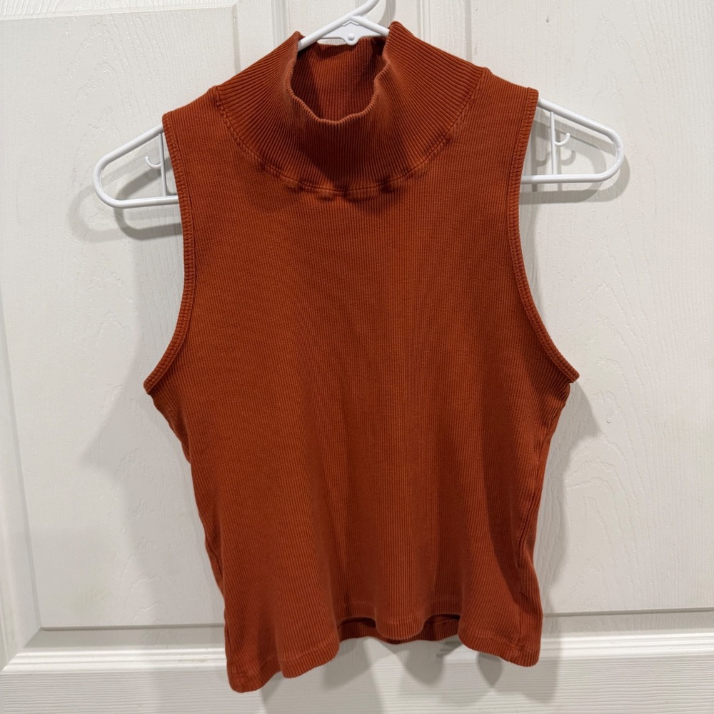 Big Bud Press Many Colors Ribbed Sleeveless Turtleneck Top Rust Orange Medium